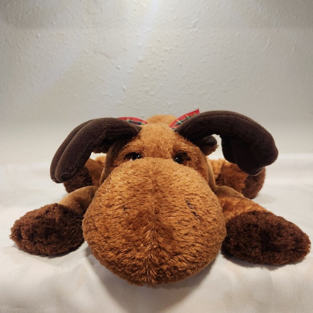 Russ Berrie & Co Vintage‎ Stuffed Brown Mookie Plush Moose Toy Moveable Antlers